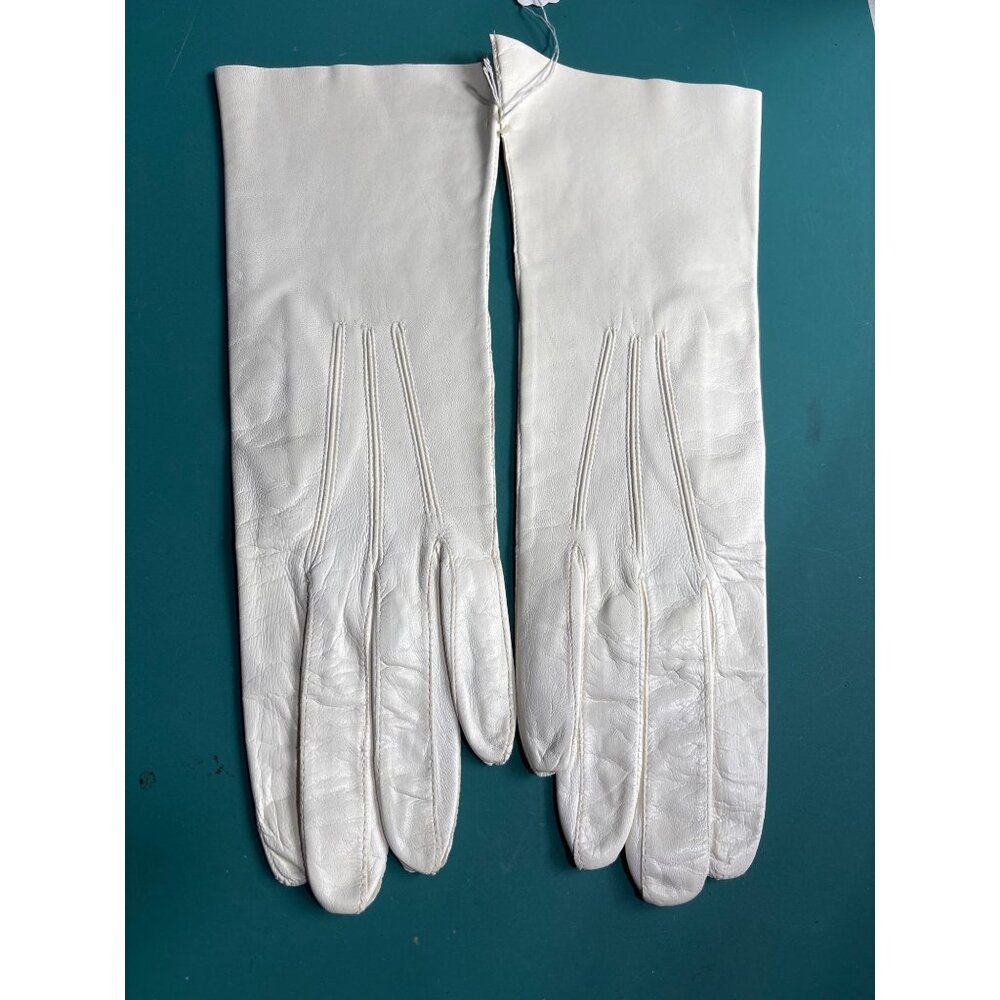 VTG‎ Fownes Womens Ivory Kid Leather Gloves 7.5 Unlined Italy NWT